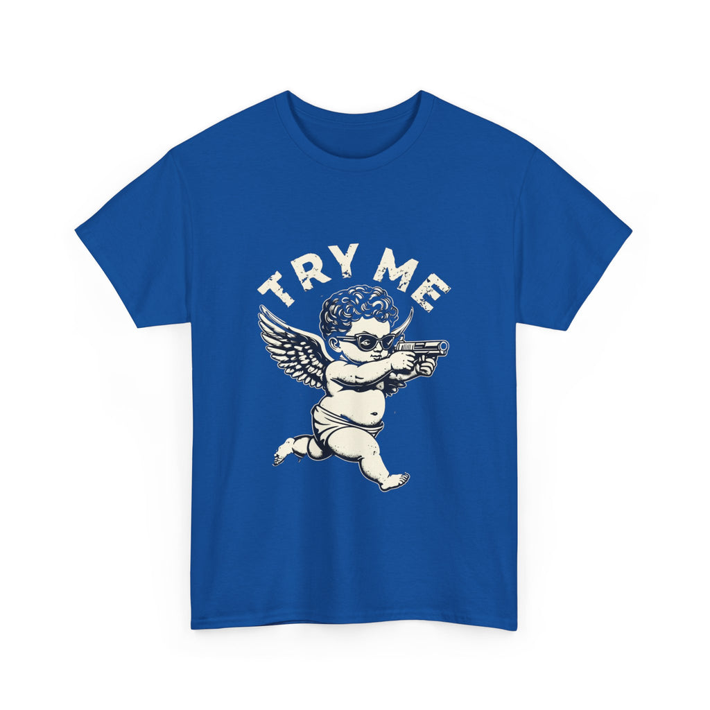 Funny Unisex Heavy Cotton Tee - 'Try Me' Baby Angel Graphic Tee