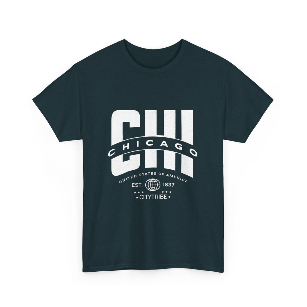 Chicago Unisex Heavy Cotton Tee - City Tribal Design for Casual Wear