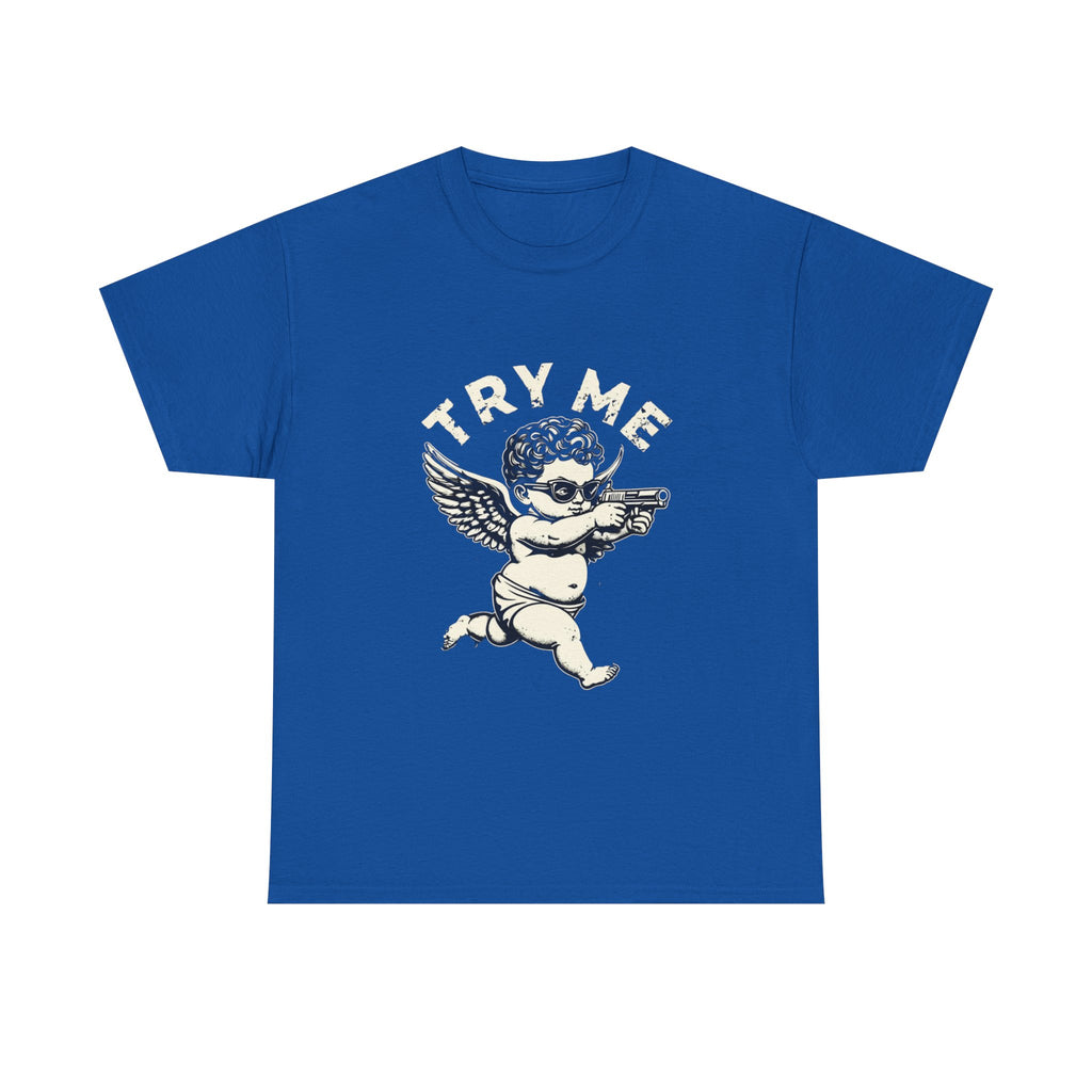 Funny Unisex Heavy Cotton Tee - 'Try Me' Baby Angel Graphic Tee