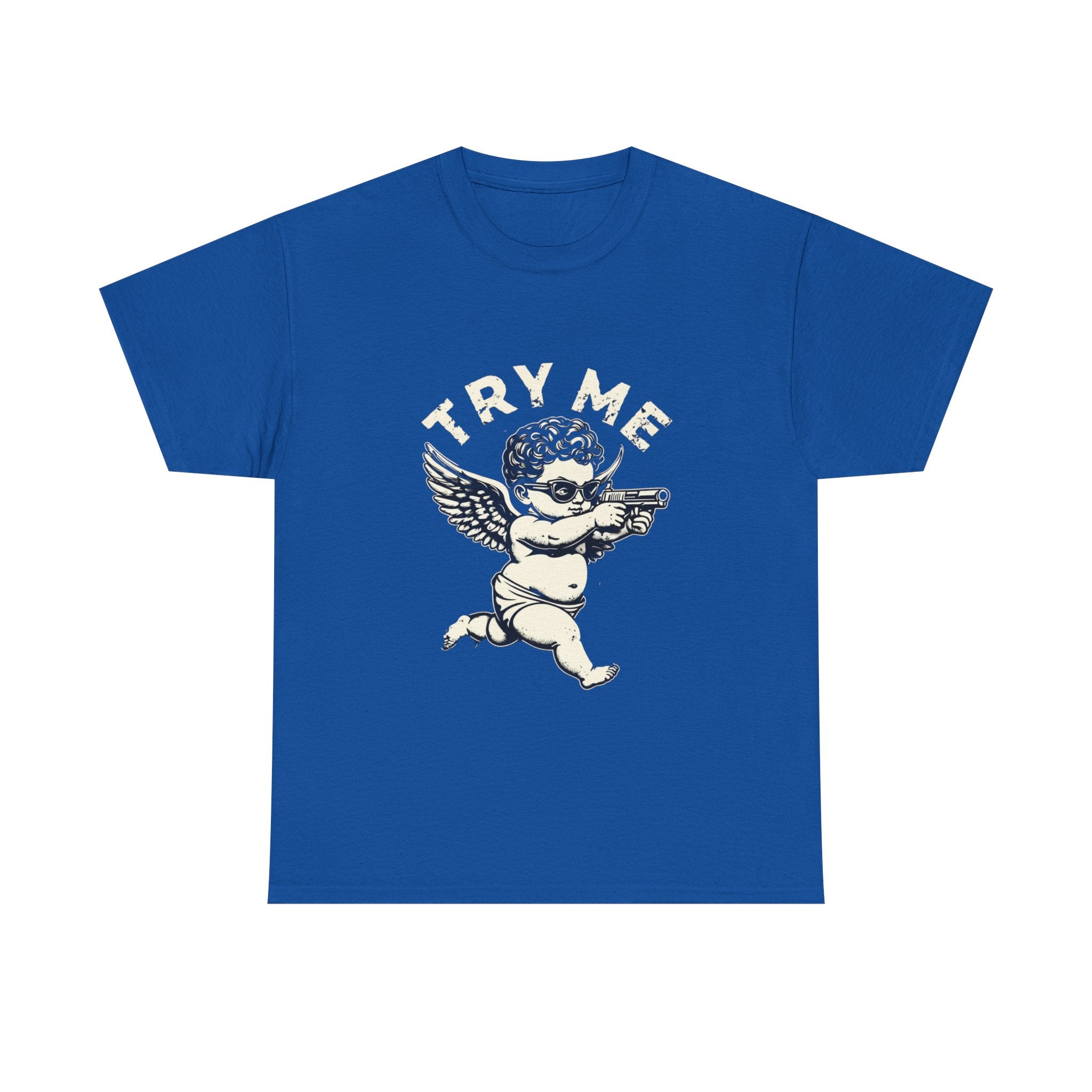 Funny Unisex Heavy Cotton Tee - 'Try Me' Baby Angel Graphic Tee