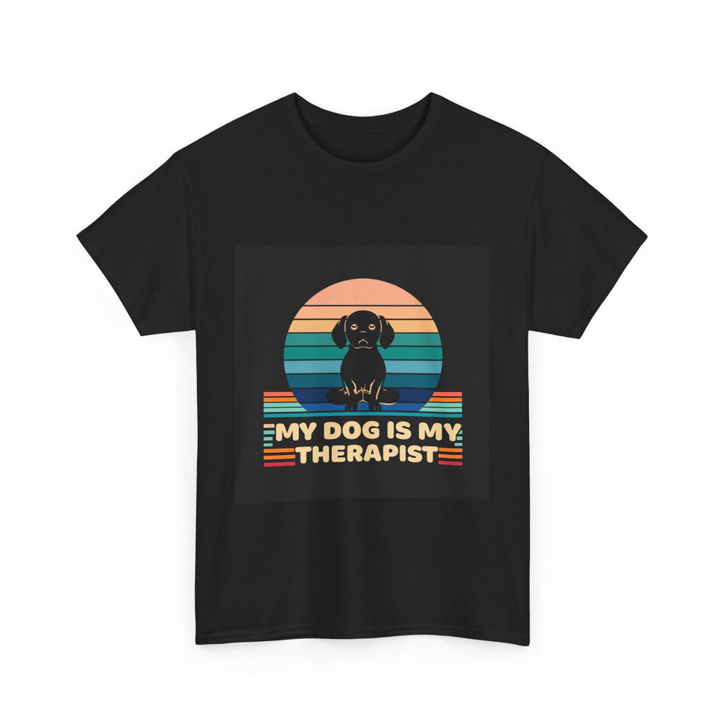 Unisex Heavy Cotton Tee - "My Dog is My Therapist" Vintage Dog Lover T-Shirt