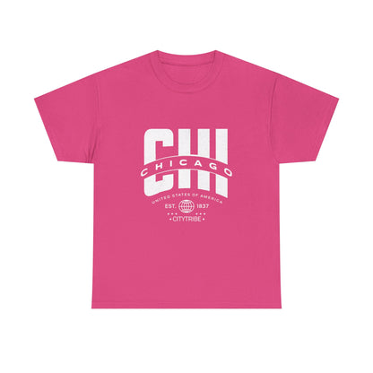Chicago Unisex Heavy Cotton Tee - City Tribal Design for Casual Wear
