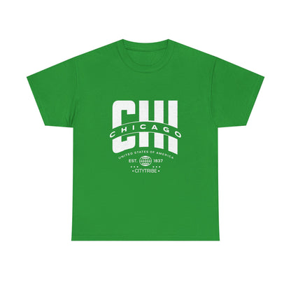 Chicago Unisex Heavy Cotton Tee - City Tribal Design for Casual Wear