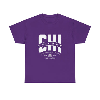 Chicago Unisex Heavy Cotton Tee - City Tribal Design for Casual Wear
