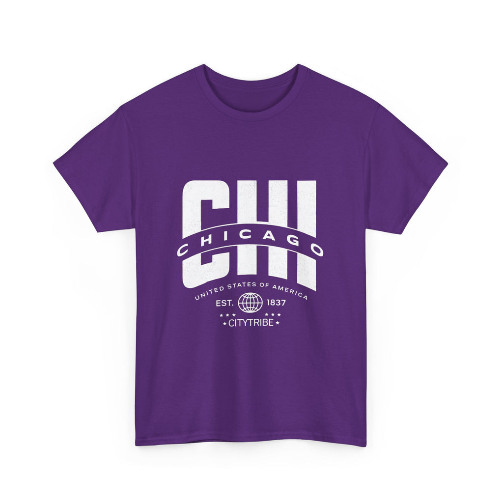 Chicago Unisex Heavy Cotton Tee - City Tribal Design for Casual Wear