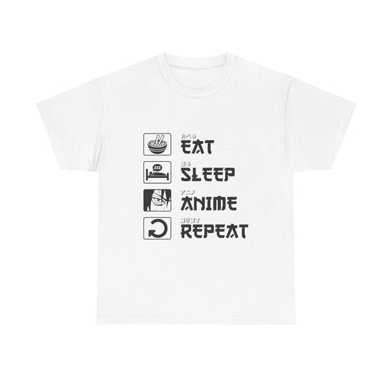 Unisex Heavy Cotton Tee - Eat Sleep Anime Repeat - Perfect for Anime Lovers