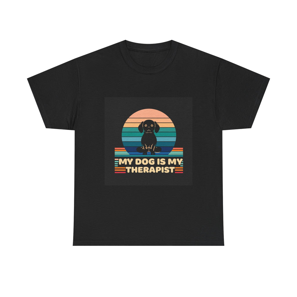 Unisex Heavy Cotton Tee - "My Dog is My Therapist" Vintage Dog Lover T-Shirt