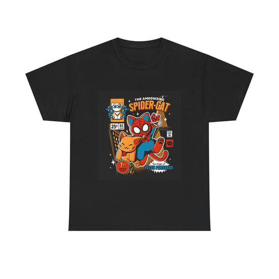 Retro Spider Cat Unisex Heavy Cotton Tee – Perfect for Cat Lovers and Comic Fans