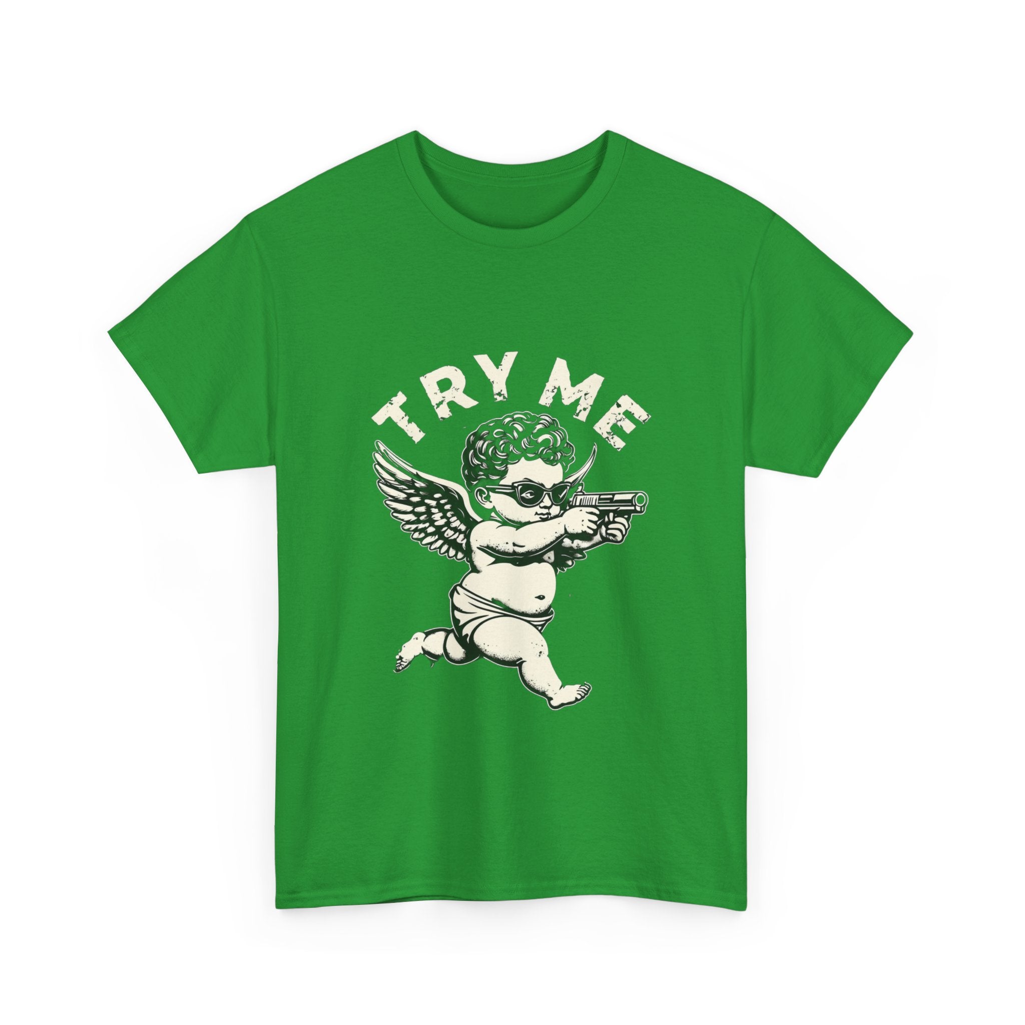 Funny Unisex Heavy Cotton Tee - 'Try Me' Baby Angel Graphic Tee