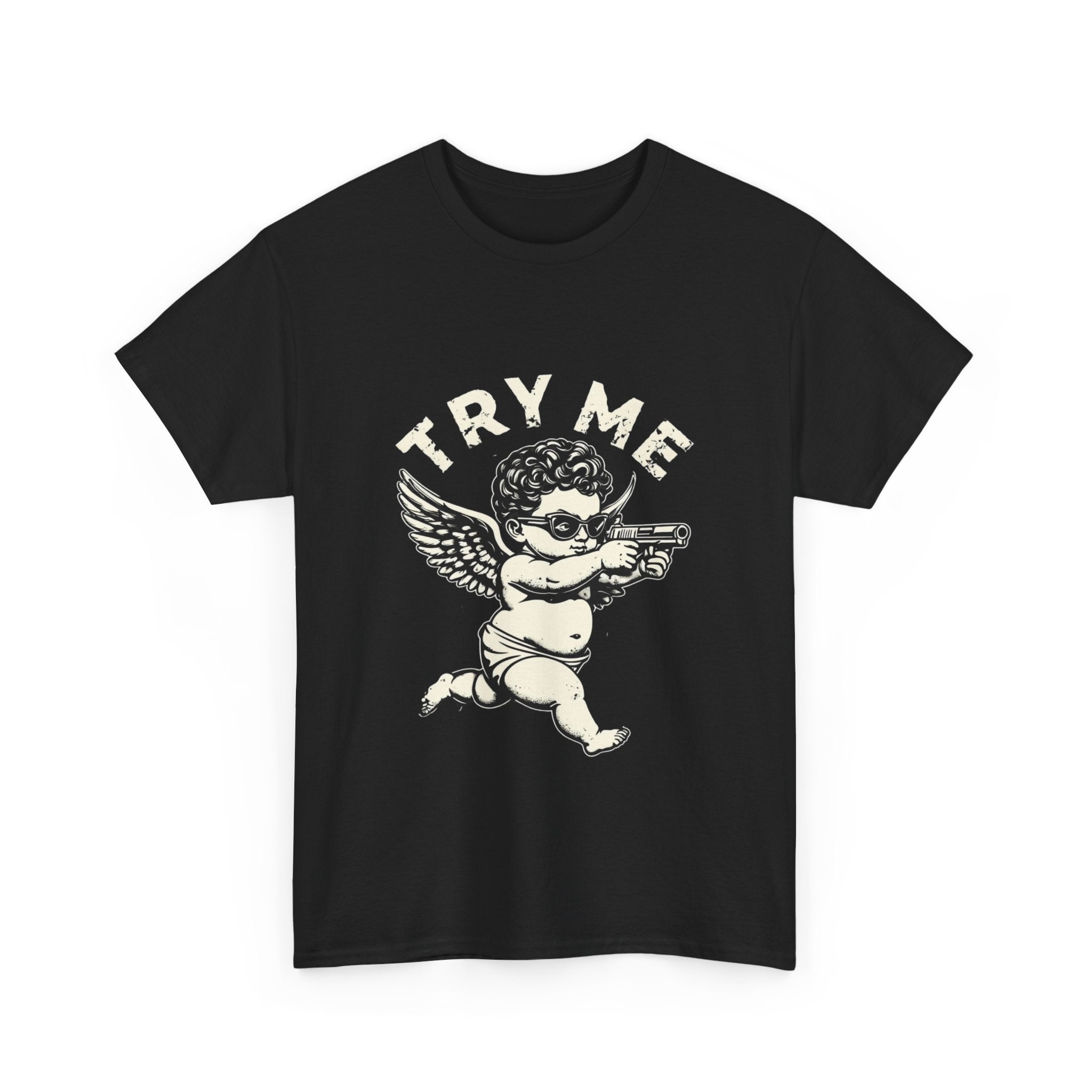 Funny Unisex Heavy Cotton Tee - 'Try Me' Baby Angel Graphic Tee