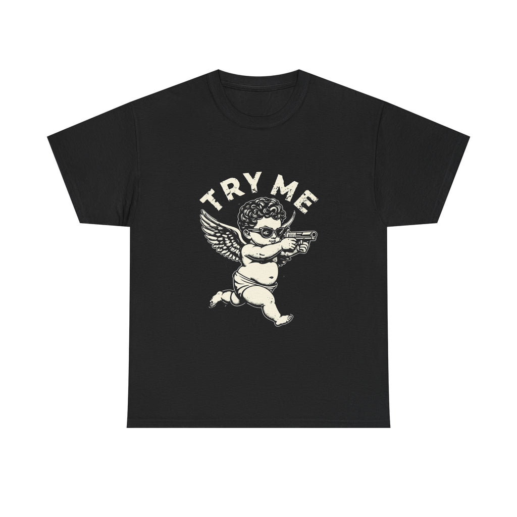 Funny Unisex Heavy Cotton Tee - 'Try Me' Baby Angel Graphic Tee
