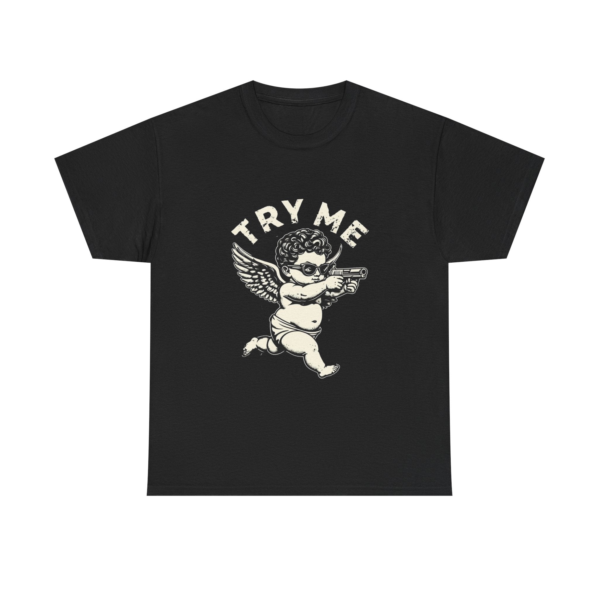 Funny Unisex Heavy Cotton Tee - 'Try Me' Baby Angel Graphic Tee
