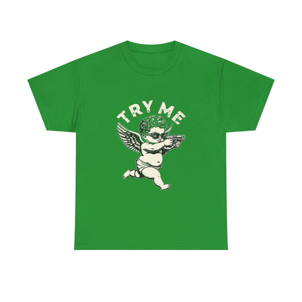 Funny Unisex Heavy Cotton Tee - 'Try Me' Baby Angel Graphic Tee