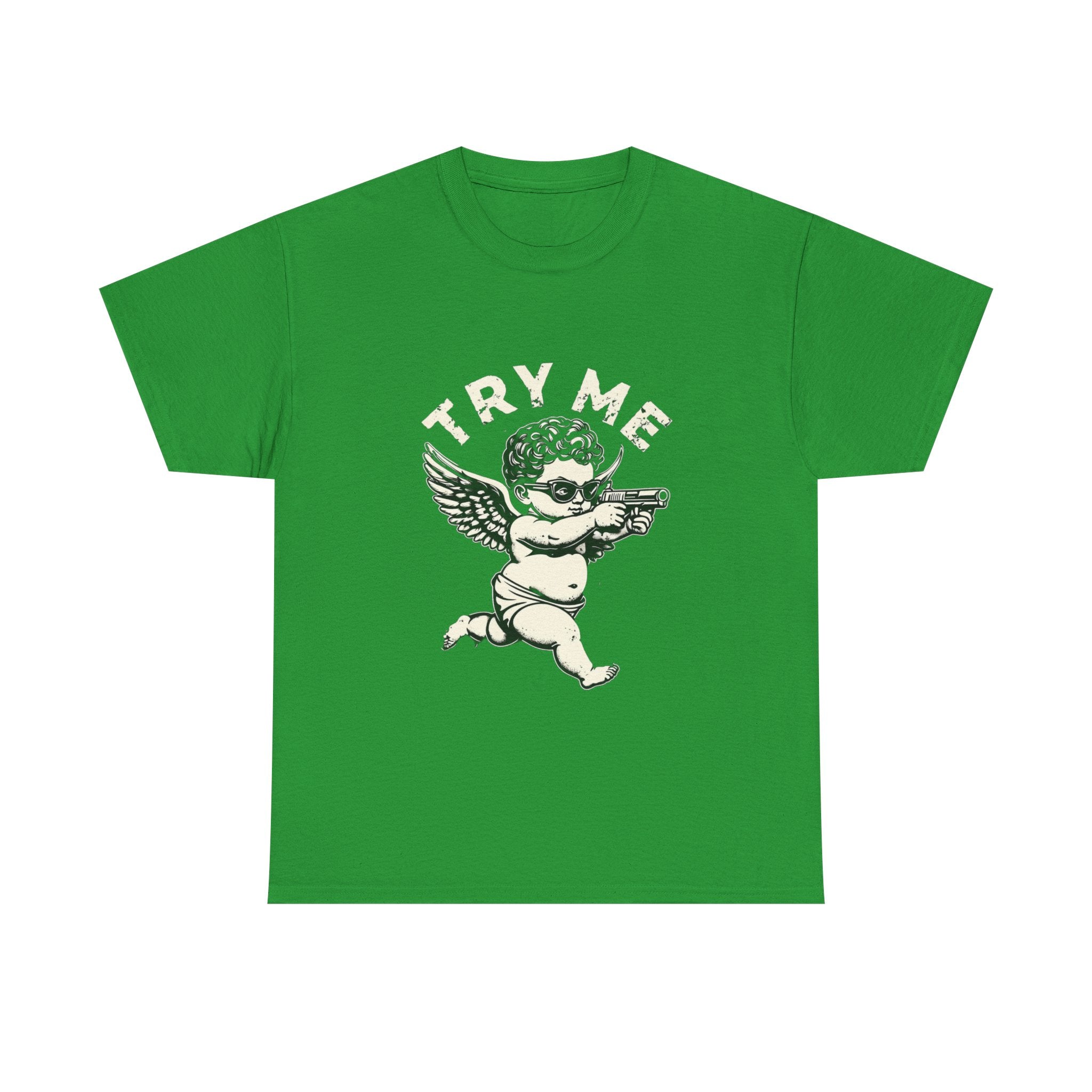 Funny Unisex Heavy Cotton Tee - 'Try Me' Baby Angel Graphic Tee