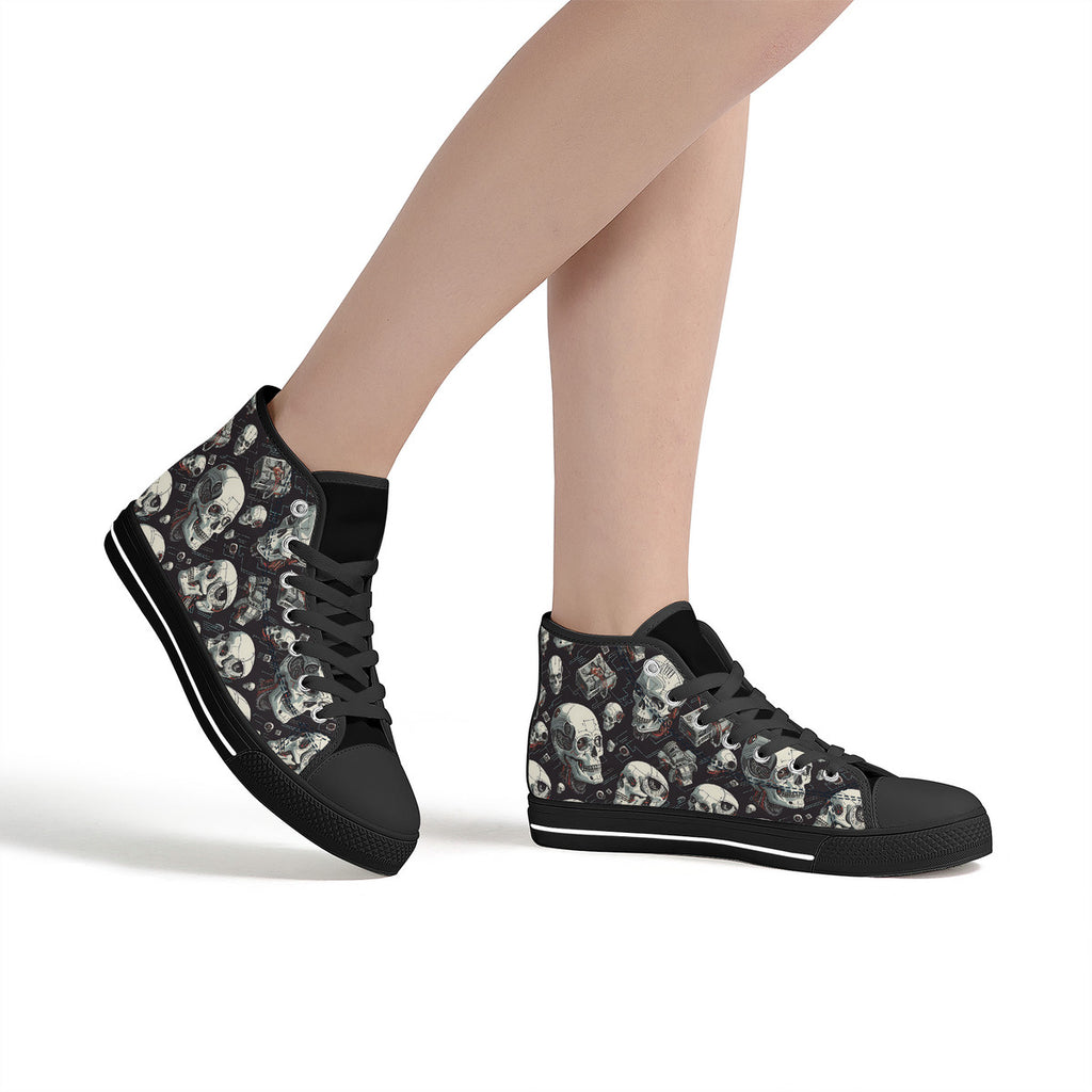 Copy of Black skull High-Top Canvas Shoes With Customized Tongue - Black