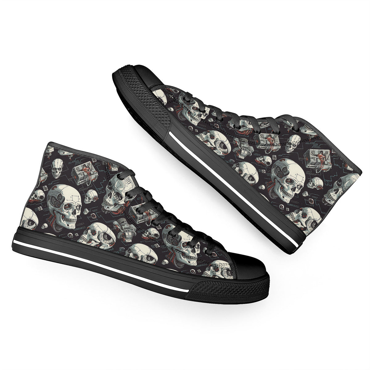 Copy of Black skull High-Top Canvas Shoes With Customized Tongue - Black