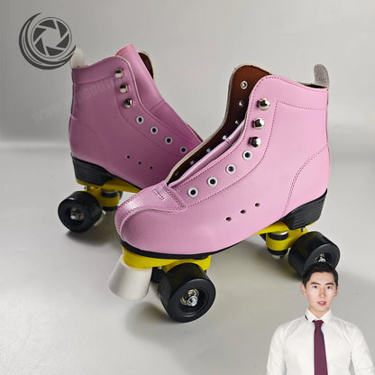 Topsupply Stocked PU Leather Four Wheel Roller Skates Derby Roller Skates for Outdoor Indoor Roller Skates for Women and Men