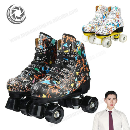 TopSupply New Design High-top for Adult Unisex Indoor and Outdoor Skating Four Light up Wheels Roller Skates With Shoes Bag