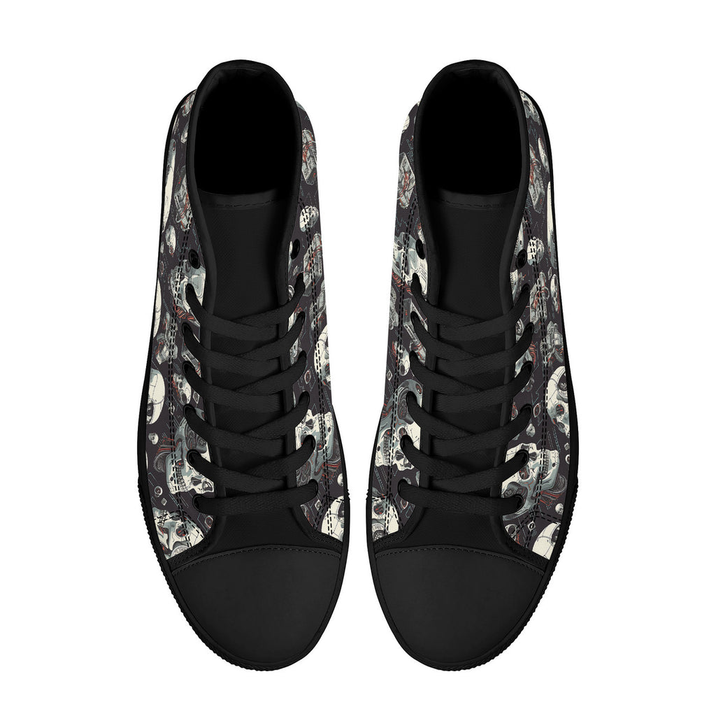 Copy of Black skull High-Top Canvas Shoes With Customized Tongue - Black