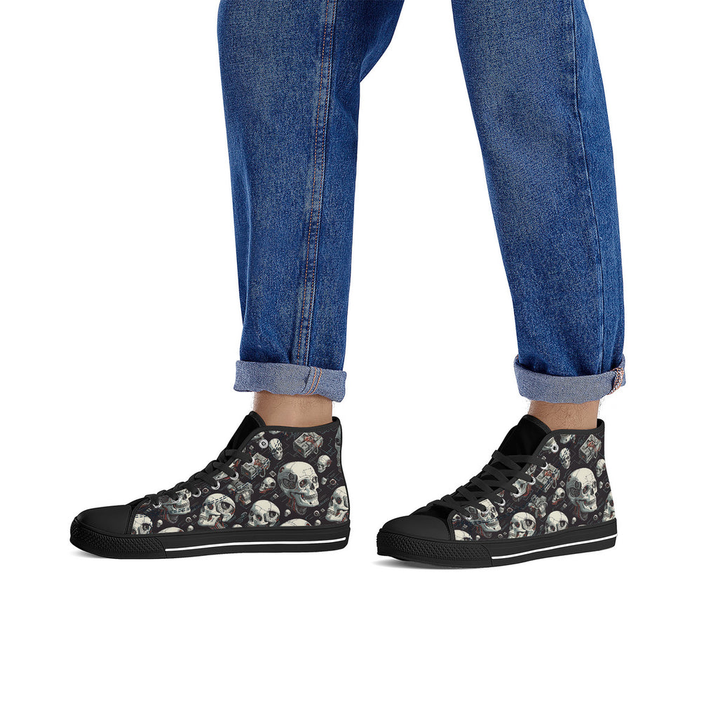 Copy of Black skull High-Top Canvas Shoes With Customized Tongue - Black