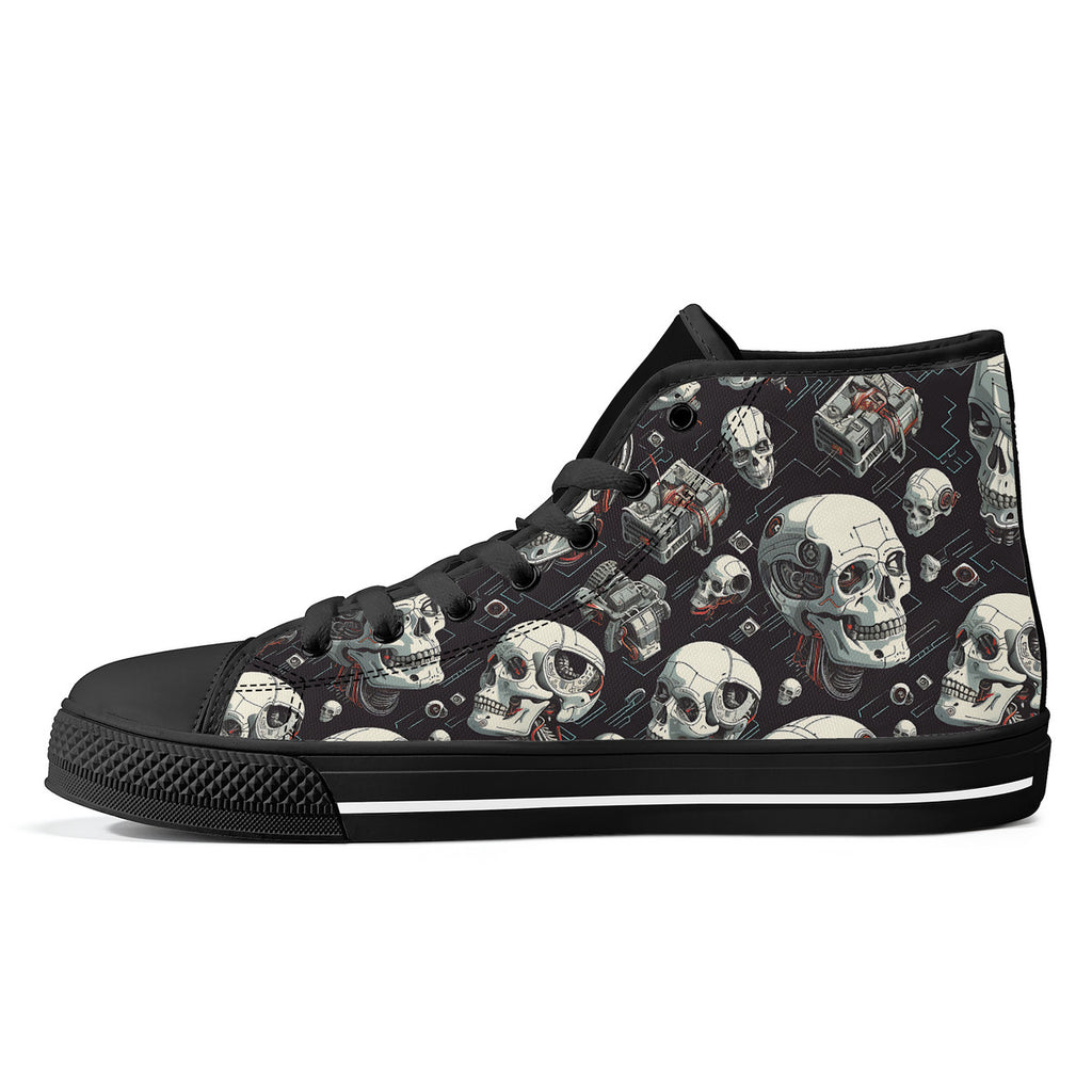 Copy of Black skull High-Top Canvas Shoes With Customized Tongue - Black