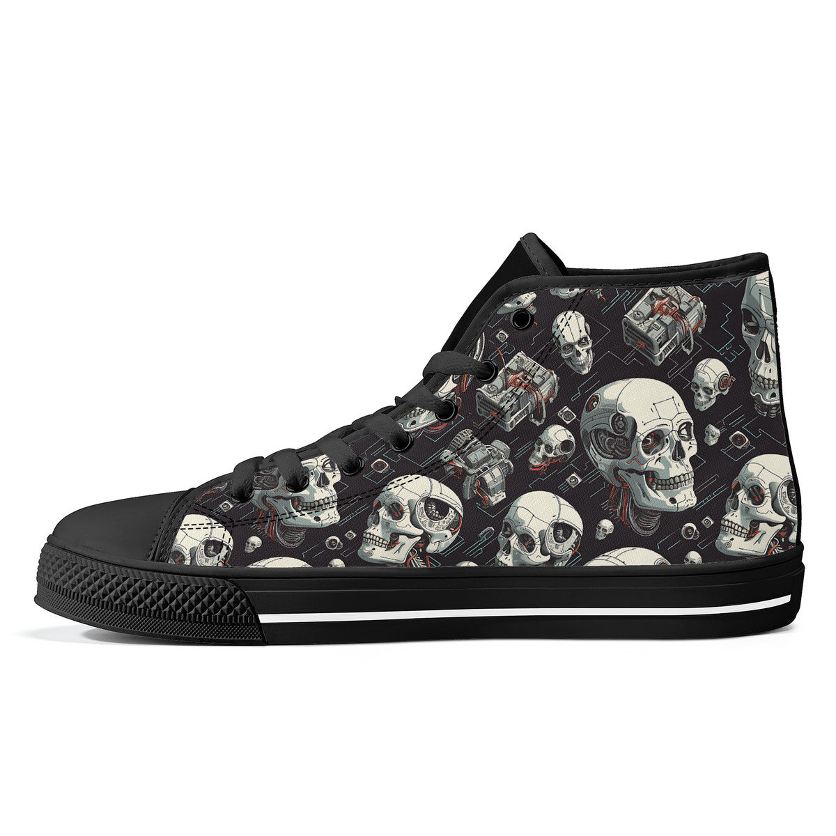 Copy of Black skull High-Top Canvas Shoes With Customized Tongue - Black