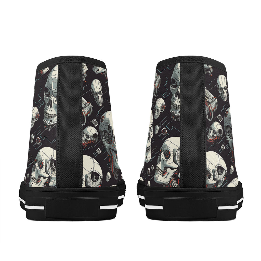 Copy of Black skull High-Top Canvas Shoes With Customized Tongue - Black