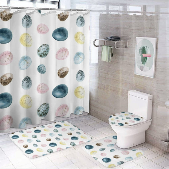 Shower Curtain Set with 3 Rugs