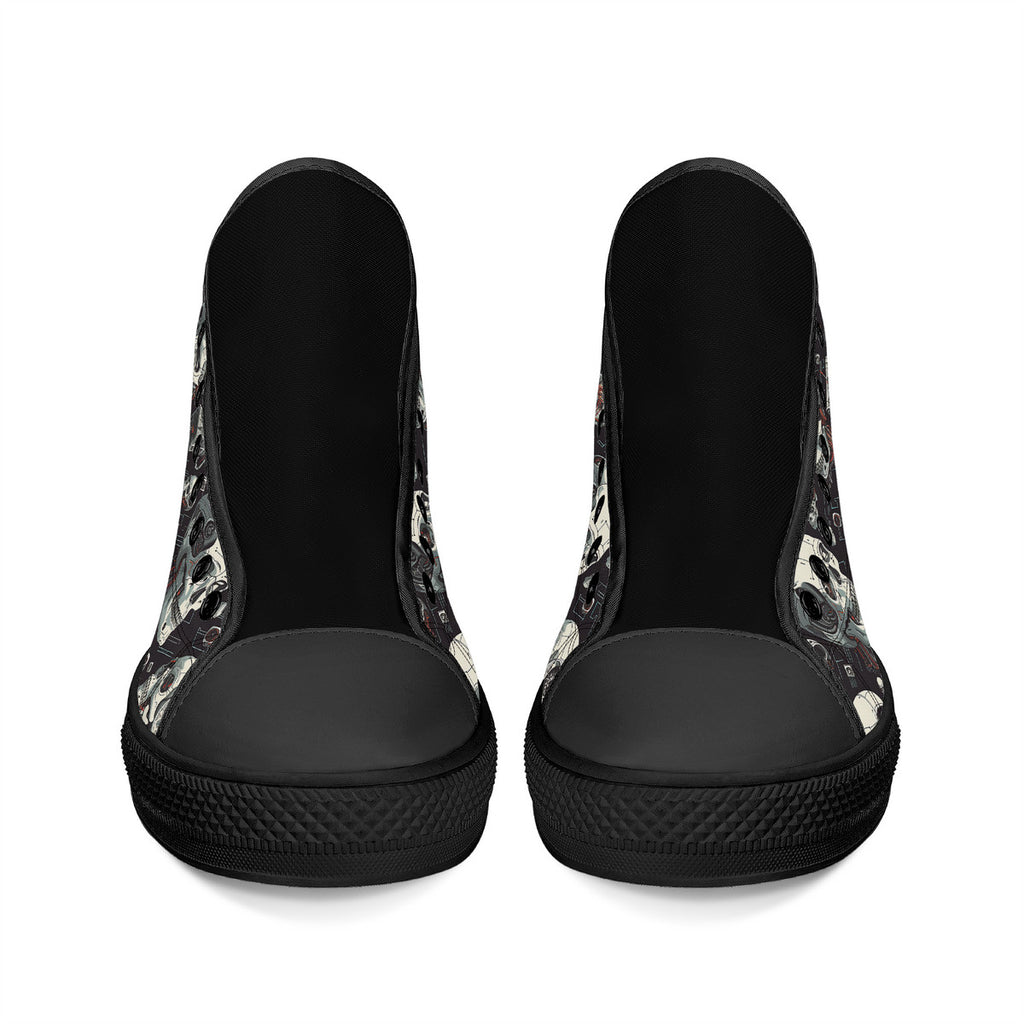 Copy of Black skull High-Top Canvas Shoes With Customized Tongue - Black