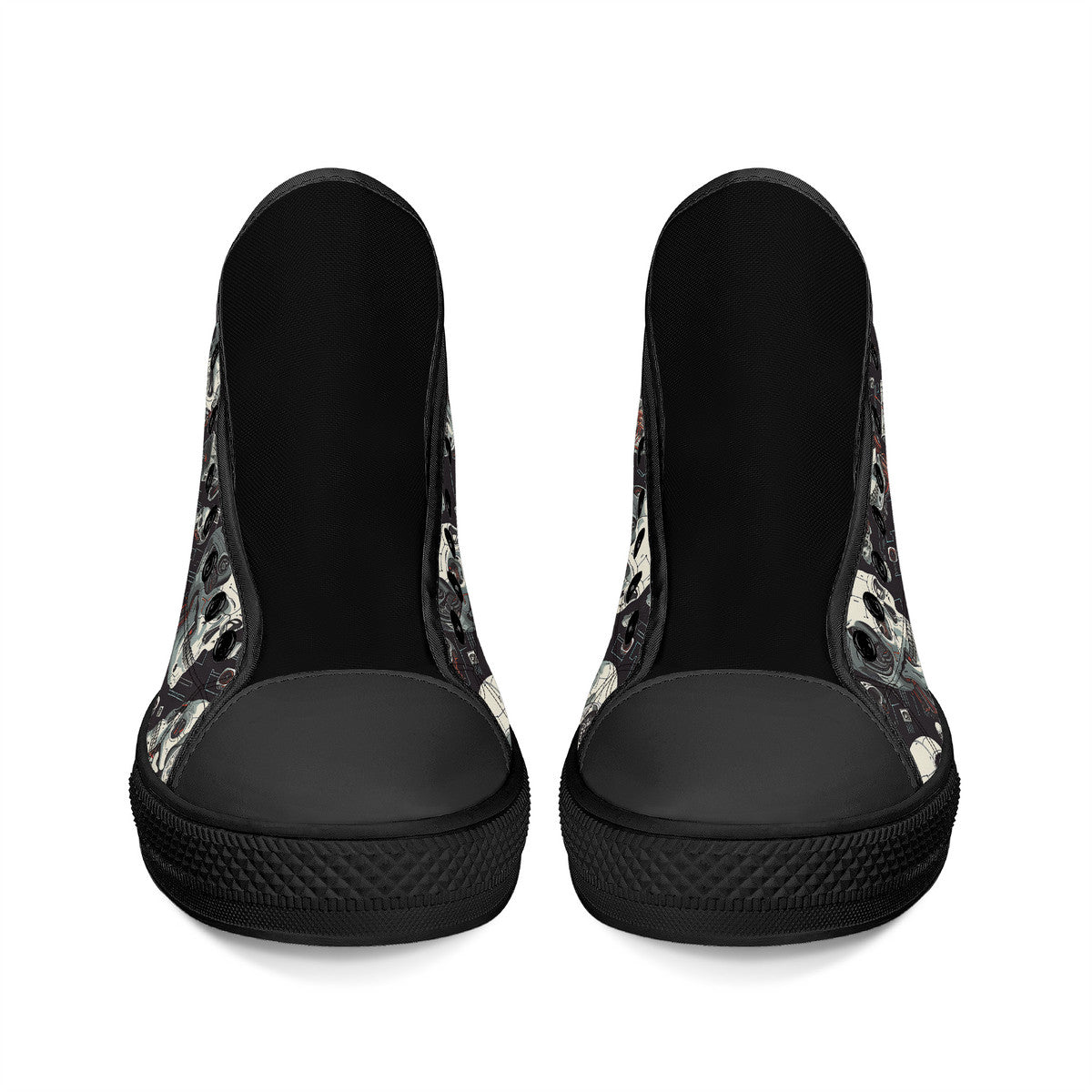 Copy of Black skull High-Top Canvas Shoes With Customized Tongue - Black