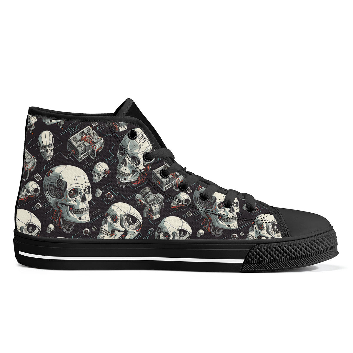 Copy of Black skull High-Top Canvas Shoes With Customized Tongue - Black
