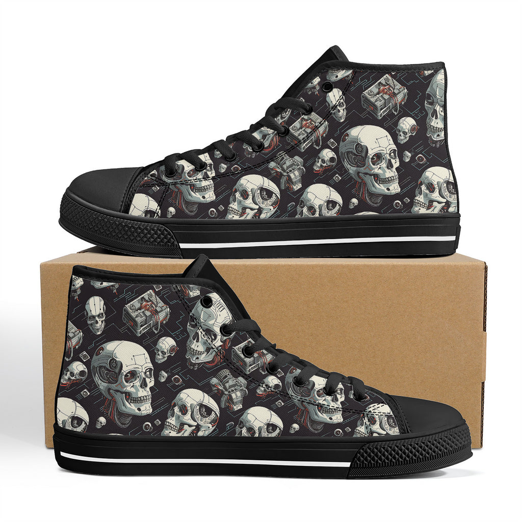 Copy of Black skull High-Top Canvas Shoes With Customized Tongue - Black