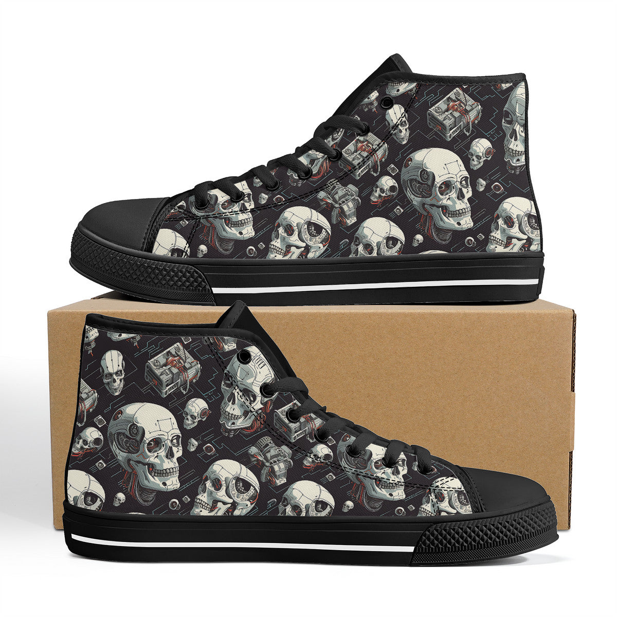 Copy of Black skull High-Top Canvas Shoes With Customized Tongue - Black