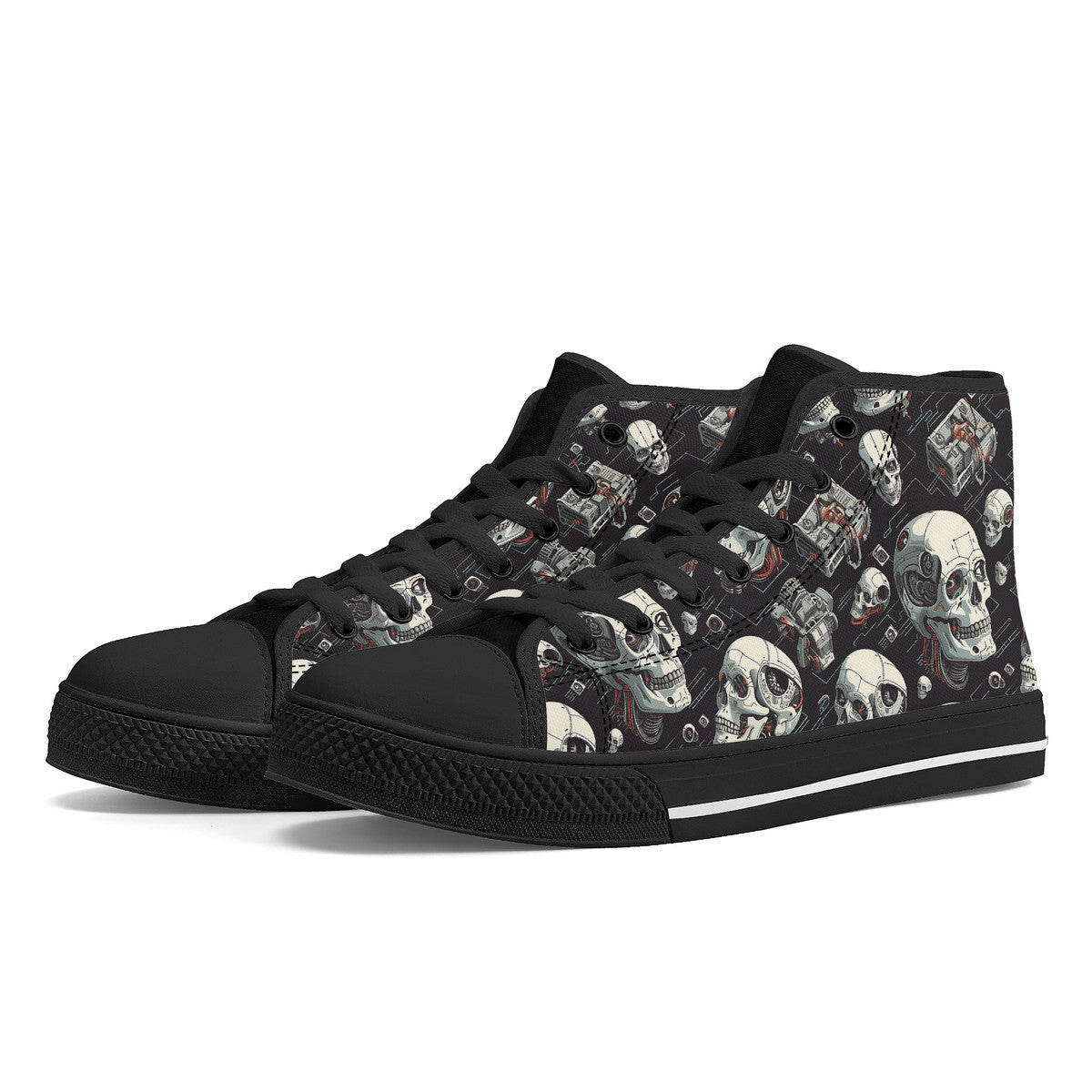 Copy of Black skull High-Top Canvas Shoes With Customized Tongue - Black