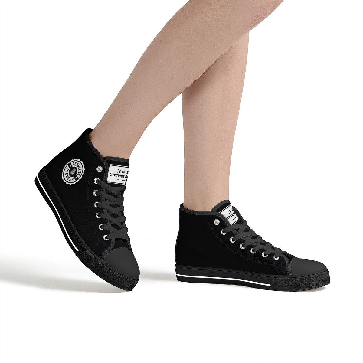 Copy of Fearless Pioneer  High-Top Canvas Shoes With Customized Tongue - Black