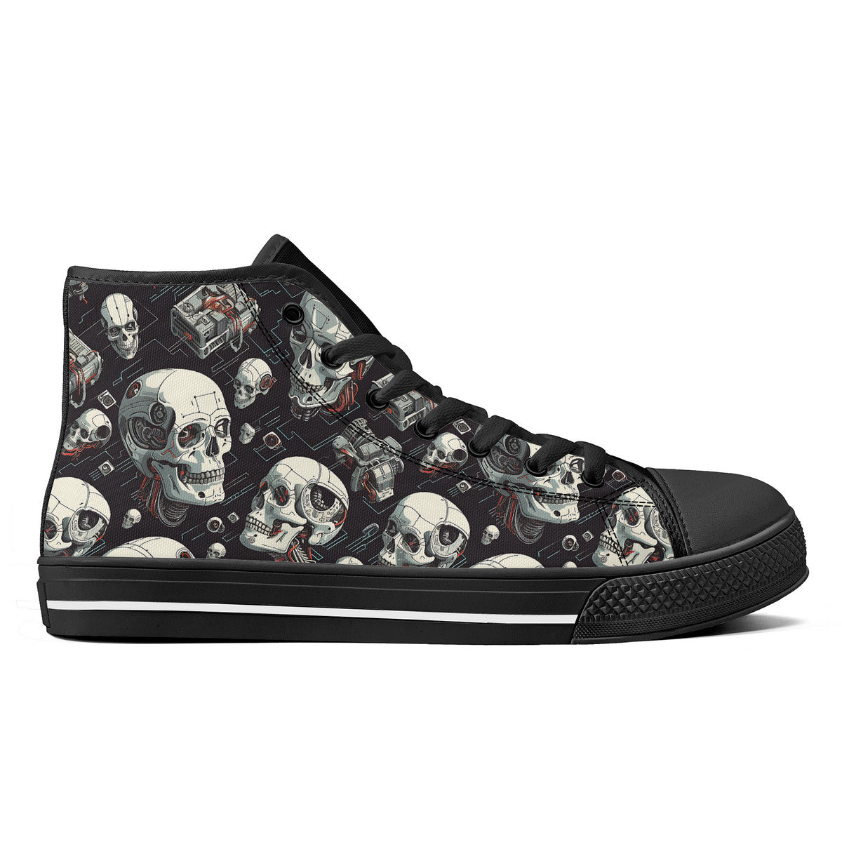 Copy of Black skull High-Top Canvas Shoes With Customized Tongue - Black