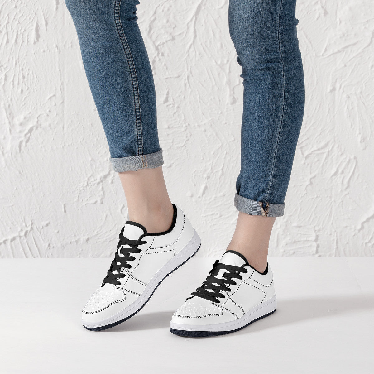 D15 Low-Top Synthetic Leather Sneakers - Black