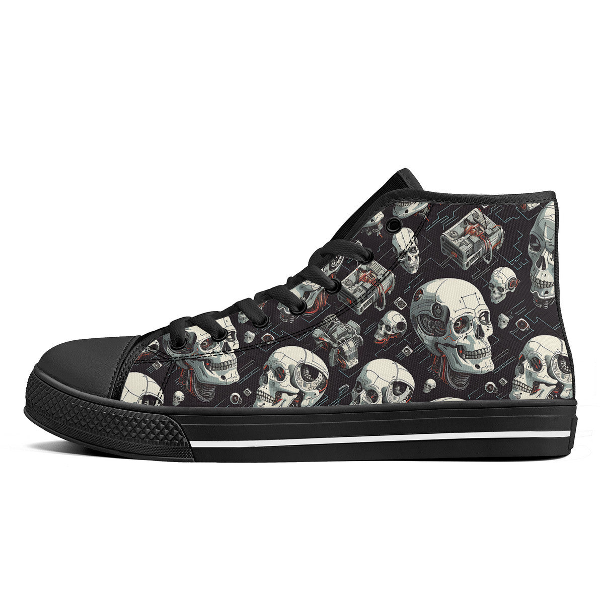 Copy of Black skull High-Top Canvas Shoes With Customized Tongue - Black